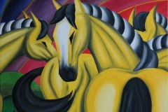 4Pferde - gelb 2014 70x70, Oel auf Leinwand